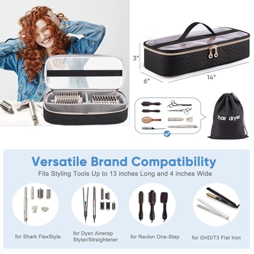 Hair Tools Travel Case with Black Hair Dryer Bag, Hair Tools Travel Carrying Case for Shark FlexStyle/SmoothStyle - Hair Dryer Case Flat Curling Iron Travel Organizer