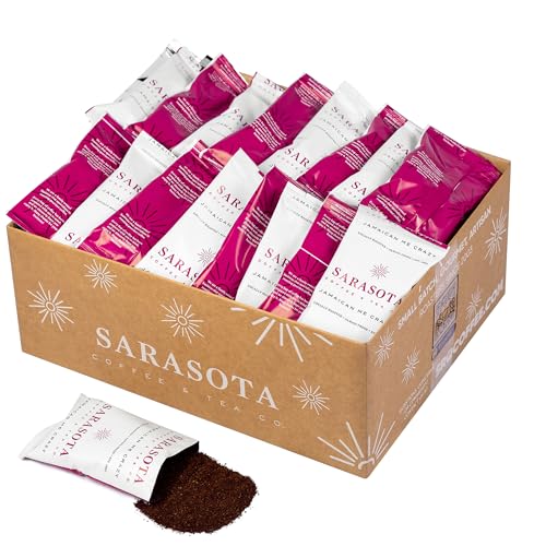 Sarasota Coffee Ground Packets | Gourmet Flavored Medium Roast Bulk Coffee Packs | Jamaican Me Crazy | Low Acid Mold Free Singles Individual Pouches for 12 Cup Coffee Maker | 1.5 Ounce Bags, 42 Count