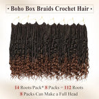 Boho Box Braids Crochet Hair 8 Packs Boho Crochet Braids Pre Looped 1B/30 Goddess Box Braids Crochet Hair for Black Women 14 Inch Boho Braids Crochet Hair Extension