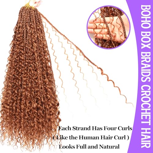 Boho Goddess Box Braids Crochet Hair for Black Women-8 Packs 24 Inch Pre Looped Crochet Braids Curly Ends (30#, 24 Inch (Pack of 8))