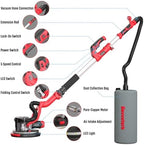 Drywall Sander, Electric Drywall Sander with Vacuum Dust Collection 7.33-Amp 880W, Floor Sanders 5 Variable Speed 1000-2100RPM with LED Light, 18Pcs Sanding Discs & 2Pcs Grid Sandpaper, Dust Mask—Red