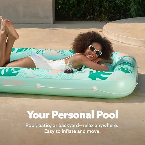 SLOOSH Inflatable Tanning Pool Lounger Float, 70" x 46" Pool Floats Adult with Pillow, 4 in 1 Suntan Tub Raft Floatie,Sunbathing Bed Lounge for Water Blow Up Kids Ball Pit Party Gifts, L-Aqua Blue