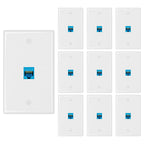 iwillink (10-Pack) Ethernet Wall Plate, 1-Port Keystone Jack Wall Plate with RJ45 Keystone Inline Coupler insert, Female to Female Cat6 Wall Plate, Blue