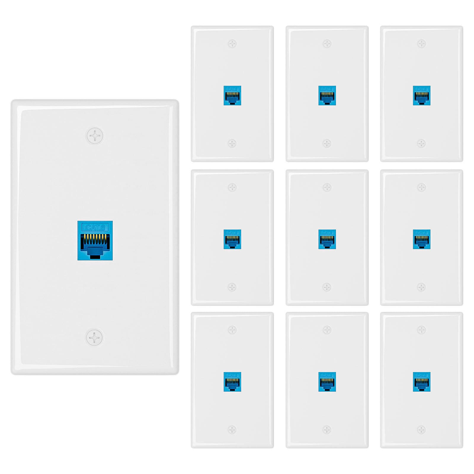iwillink (10-Pack) Ethernet Wall Plate, 1-Port Keystone Jack Wall Plate with RJ45 Keystone Inline Coupler insert, Female to Female Cat6 Wall Plate, Blue