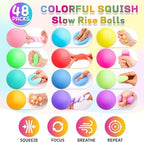 48 Pack Slow Rising Stress Ball,Stress Balls for Kids Adults,Stretchy Fidget Toys for Anxiety Relief,Hand Therapy Sensory Squishy Ball,Squishy Toys,Treasure Prize Box Toys for Kids Classroom