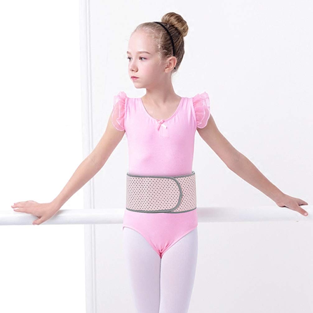 Luwint Kids Waist Belt Brace Support - Abdominal Binder Hernia Band for Waist Back Pain Relief Dance Yoga Volleyball Basketball (Pink)