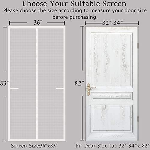 Upgraded Screen Door Thicker 250g/m² Fiberglass Mesh,36 Longer Magnets,Mesh Magnetic Closure for Single Door,Retractable Magnetic Door Screen,Fit Doors to 34 x 82 Inch White