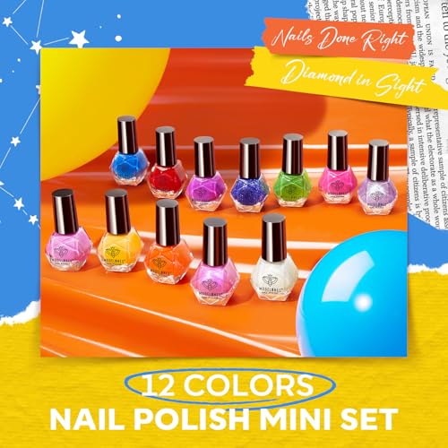modelones Nail Polish Set, 12 Colors Summer Pink Red Blue Orange Quick Dry Mini Starter Kit, Long Lasting Art DIY Manicure Set at Home for Women Girls