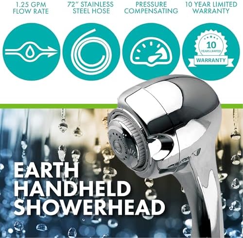 Niagara Conservation N2942CH Earth Spa 3-Spray with 1.25 GPM 2.7-in. Wall Mount Handheld Shower Head in Chrome, 1-Pack | Bathroom Shower Head Sprayer with Pressure Compensation Technology
