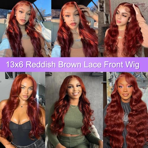 30 Inch Reddish Brown Lace Front Wigs Human Hair 13x6 Body Wave Lace Front Wig 180% Density 33# Lace Frontal Wigs Human Hair Pre Plucked with Baby Hair for Women Auburn Brown Human Hair