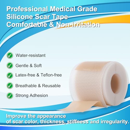 Medical Grade Silicone Scar Tape for Surgical Scars (1.6" x 120" - 3M) Professional Silicone Scar Sheets Scar Treatment for Face Wrinkles, C Section Recovery, Keloid Bump Removal Silicone Scar Patches