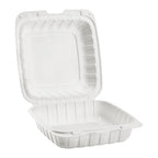 KARAT EARTH Clamshell Take Out Food Containers [8"x8" - 200 ct] To Go Containers | Microwavable, Freezer Safe, Soak-Resistant, Durable, Stackable | Vented for Hot/Cold Foods, White