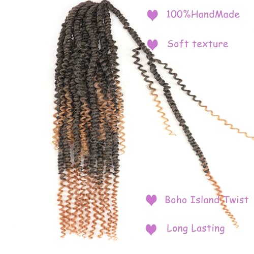 ZRQ Goddess Passion Twist Hair with Curly End 18 Inch Pre Twisted Passion Twist 8 Packs Ombre Blonde Pre Looped Long Boho Style Crochet Braids Hair Extensions for Women