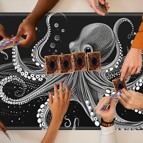 Playmats for Magic: The Gathering MTG Card Game Mat Plus 50 Pcs Card Sleeves, 24 x 14 inch TCG Mat with Stitched Edge for Commander Deck Duskmourn Board Game, Octopuses