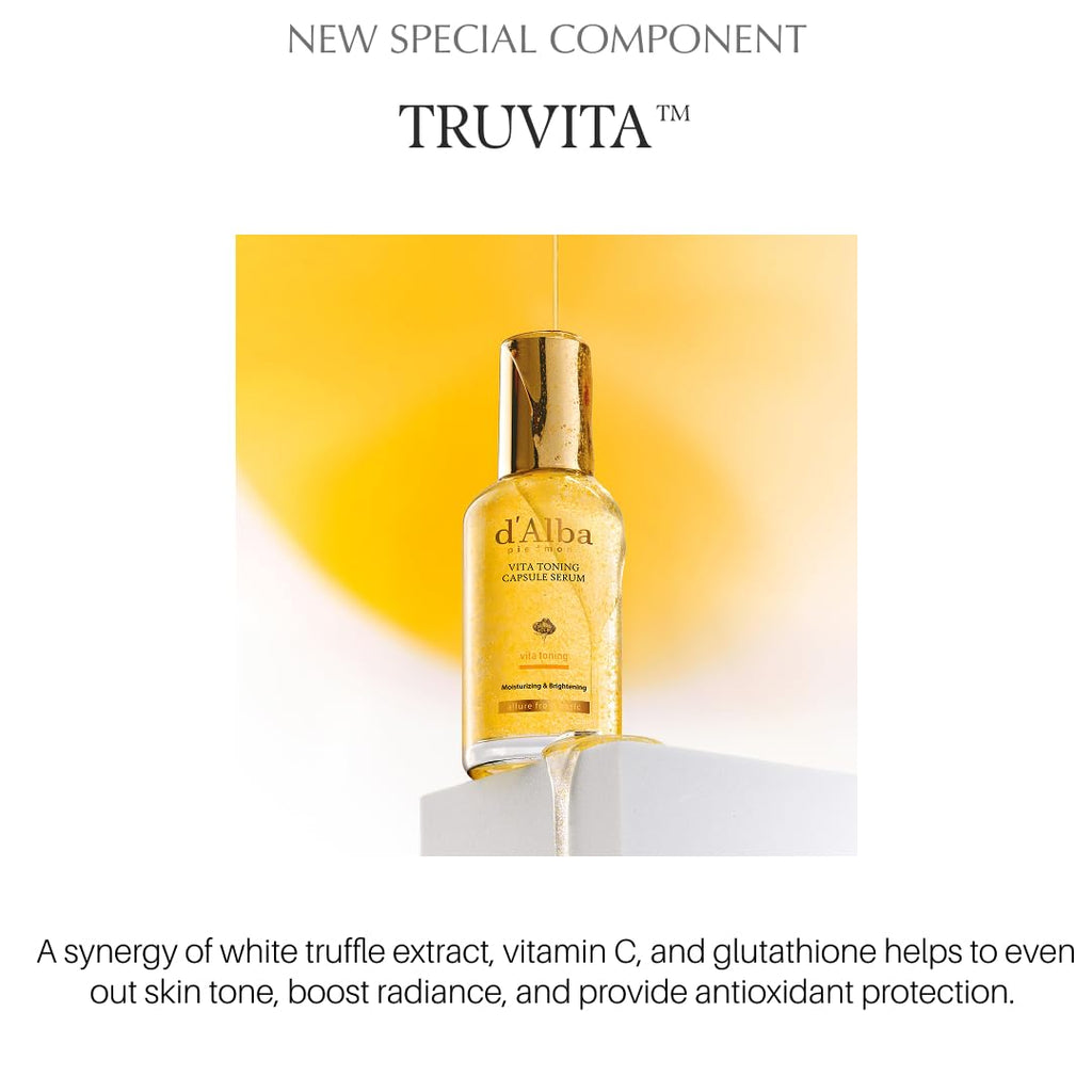 d'alba Piedmont Vita Toning Capsule Serum, Daily Vita Boost for Luminous Skin, Double Vitamin Formula, Big Size (3.38fl. oz.)