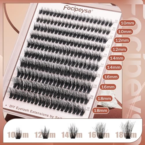 Focipeysa Fluffy Lash Clusters Kit D Curl Lashes Extensions Thick Volume Eyelash Clusters DIY Eyelash Extension with Lash Glue Lash Bond and Seal 10-16mm Fluffy Cluster Eyelash Extension DIY Lashes