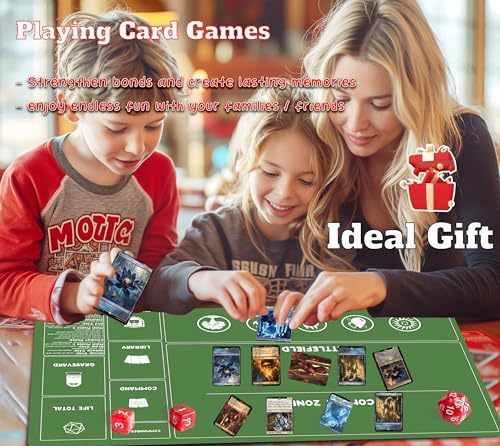 Card Game Playmats MTG Playmat for Beginner 2 Pack with Dices, Magic Mat Commander Deck Card Playmat for TCG MTG Accessories Play Mat 24x14 Inches Duel Card Battles, Red/Green