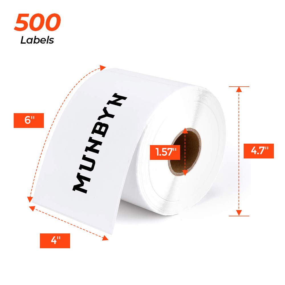 MUNBYN 4x6 Inch Thermal Labels, 1000 Sheets/2 Rolls(500 Pcs per Roll)