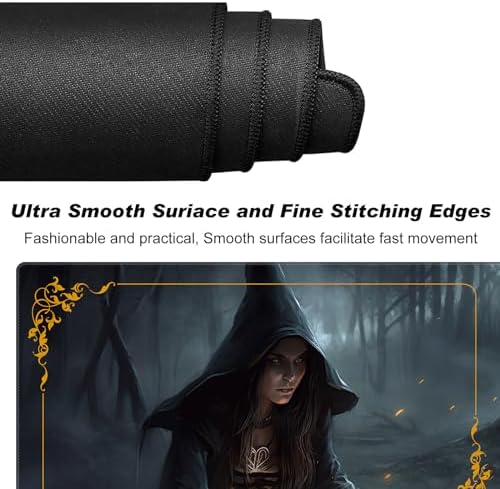 DEGDFSGR MTG Playmat with Zones - 24 x 14 inches, Non-Slip Rubber Base Commander Playmat for Magic The Gathering, Dark Forest Black Cloak Witch