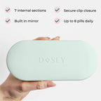 Dosey Compact Travel Pill Organizer - Pill Case with 7 Compartments for Medicine Storage & Protection – Stylish & Elegant Medication Organizer with Mirror, Sage