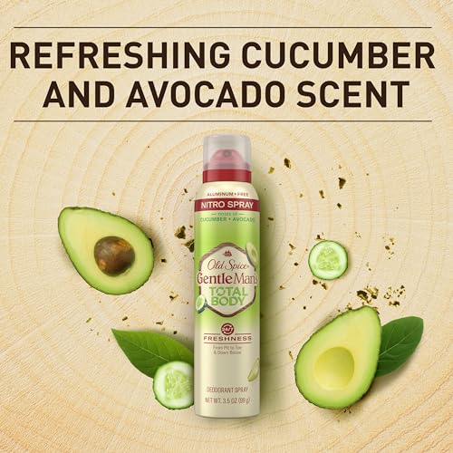 Old Spice Whole Body Deodorant for Men, Total Body Deodorant, Cucumber + Avocado, Aluminum Free Deodorant Spray for 24/7 Freshness // Dermatologist Tested Whole Body Deodorant, 3.5 oz