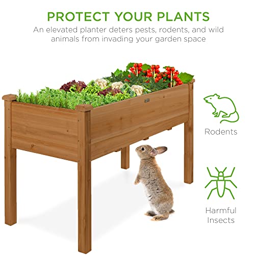Best Choice Products 48x24x30in Raised Garden Bed, Elevated Wood Planter Box Stand for Backyard, Patio, Balcony w/Bed Liner, 200lb Capacity - Acorn Brown