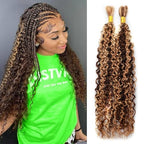 P4/27 Water Wave Bulk Human Hair for Braiding No Weft Highlight Ombre Wet and Wavy Micro Braiding Hair Human Hair Bulk for Boho Box Braids 100g with 2 Bundles 22 Inch