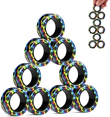 Magnetic Rings Fidget Toys Pack, Idea ADHD Fidget Toys, Adult Fidget Spinner Rings for Anxiety Relief Therapy, Great Gift for Adults Teens Kids 12 14 Years Old (9PCS)