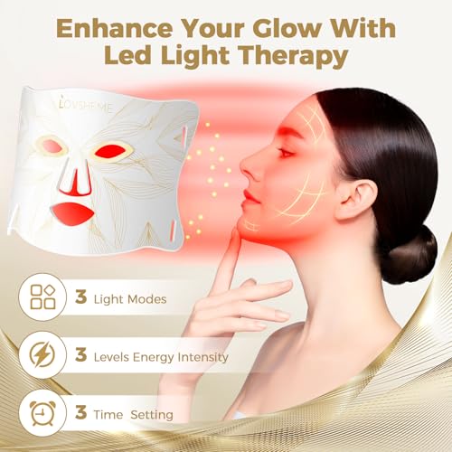 Red Light Therapy for Face, LED Face Mask Light Therapy, Red Light Therapy Mask for Acne, Wrinkles and Skin Rejuvenation, 320 LEDS, 3 Modes, 10-Min Auto Off, Eye Protection Included