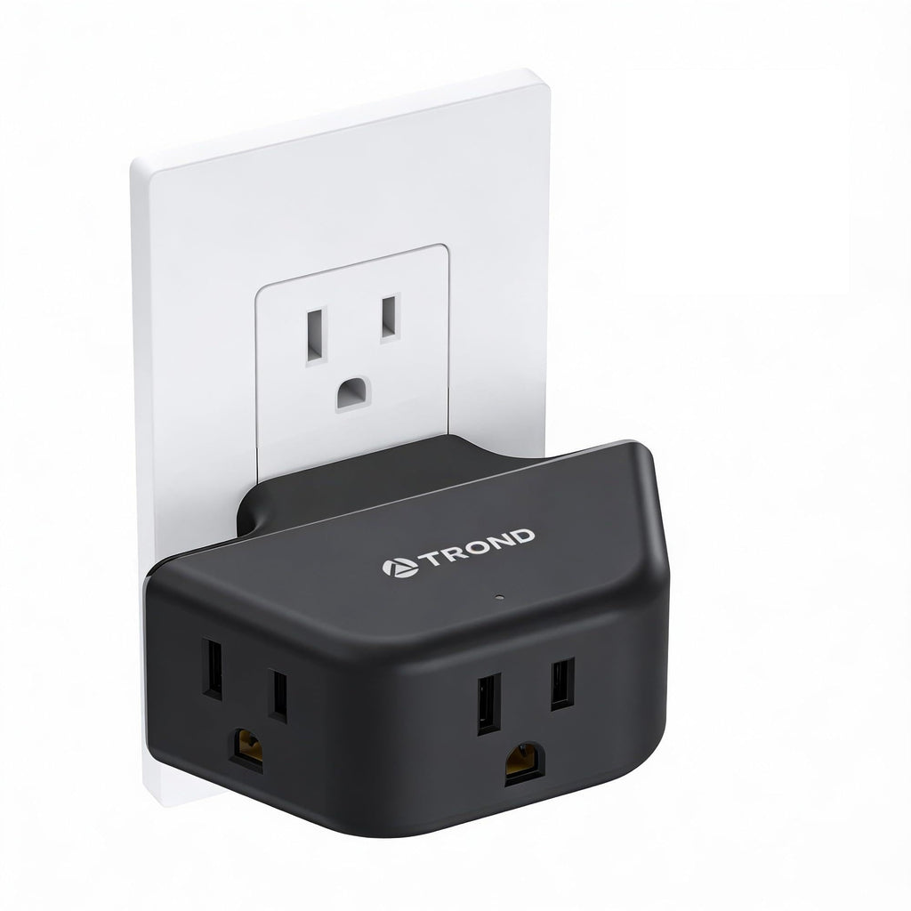 TROND 360 Rotating Plug Outlet Extender, Outlet Splitter with 3 Grounded Sockets, 3 Way Angled Multi Plug Adapter, Cruise Essentials, Small Multiple Expander for Bathroom Kitchen Travel, Black