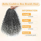 Goddess Box Braids Crochet Hair 10 Inch Boho Crochet Box Braids, 9 Packs Boho Box Braids Crochet Hair For Black Women Pre Looped Box Braids Crochet Hair (10Inch 9 Packs,TGrey)