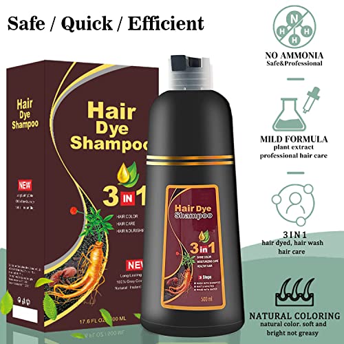 Instant Wine Red Hair Coloring for Women and Men - 3 in 1 Herbal Hair Dye Shampoo with 100% Gray Coverage in Minutes, 500ml, 16.9 Fl Oz