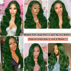 Green Lace Front Wigs Human Hair Body Wave 13x4 HD Lace Frontal Wig Pre Plucked with Baby Hair Dark Green Colored Brazilian Lace Front Human Hair Wigs Glueless 150% Density 18 inch