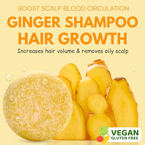 Muun Ginger Rosemary & Rice Water Shampoo Bar Pack 3 - Hair Growth, Thickening, Strengthening, Anti Hair Loss, Volumize & pH Balanced - Sulfate & Silicone Free For All Hair Type