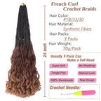 9 Packs Ombre Brown French Curl Crochet Braids 24 Inch Boho Box Braids Crochet Braids with Curly Ends Synthetic Goddess Braids Pre looped Crochet Hair for Women