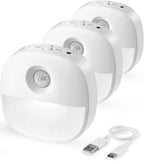 Lyridz Rechargeable Night Light, Motion Sensor Battery Nightlights, Mini Stick-on LED Closet Light, 1-20LM Dimmable Brightness for Bedroom, Kitchen, Washroom, Stairs, Hallway, 3-Pack