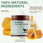 2 Pack Beef Tallow for Skin, Tallow and Honey Balm, All Natural Moisturizer Hydrates and Nourishes The Skin, Deeply Moisturizing for Face & Body, Organic Grass Fed Whipped Beef Tallow & Honey Beeswax