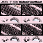 Eyelash Clusters Kit 60+70+80+100D Individual Lashes 320Pcs 12-18mm Lash Extension Kit Wispy Eyelash Extension Kit Fluffy Volume Waterproof Cluster Eyelash Extensions Kit