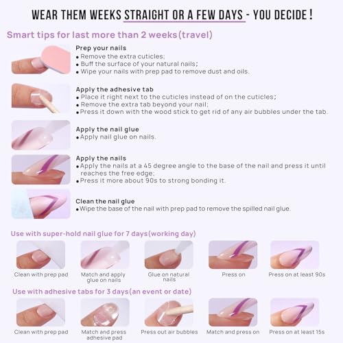BTArtbox Press On Nails Almond - French Tip Press on nails, Medium Glue On Nails with Nail Glue, Silver Stick On Nails in 16 Sizes - 30 Fake Nails Kit, Zoomers