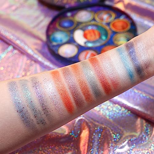 Galactic Assemble Eyeshadow Palette 14 Colors Glitter Shimmer Metallic Eye Shadow Pallet Brown Blue Galaxy Eye Makeup Palettes Create Space-like Eyes Make up Vegan & Talc Free