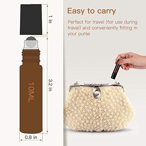 ULG 8-/48-Pack Essential Oil Roller Bottles 10ml, Cobalt Blue/Amber Glass Empty Bottles with Stainless Steel Roller Balls and Waterproof Labels, Roller Balls For Essential Oils