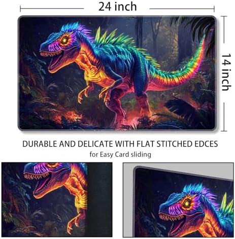 MTG Playmat Magic Card Playmat Game Mat,TCG & CCG Card Games Mat with Free Storage Bags Size 24 x 14 Inches (No with Zones,Dinosaur2)