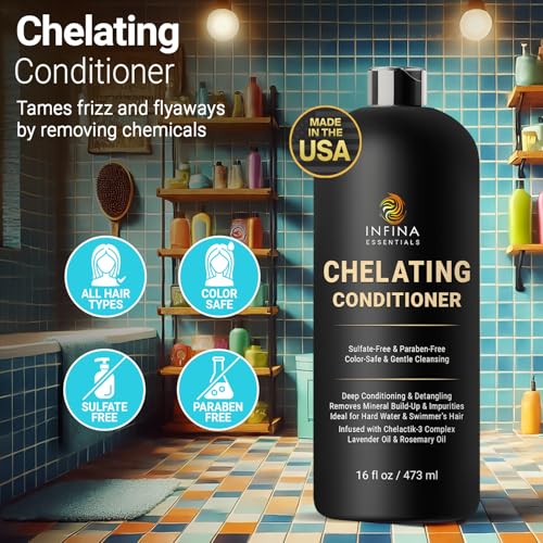 Chelating Conditioner - Sulfate Free Metal Detox Conditioner Enriched with Chelactik-3 & Rosemary Oil, Color Safe Hard Water Conditioner for Mineral Build Up Swimmers Hair - 16 fl oz