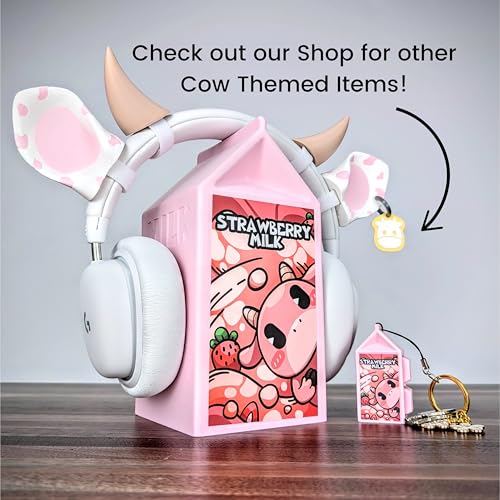 Milk Carton Headphone Stand - Universal Headset Holder - Cute Headphone Stand Hanger - Kawaii Desk Accessories - Pink Gaming Setup - Sturdy Desk Headset Mount (Oat Milk)