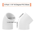 8Pack 1-1/4" 45 Degree PVC Elbow Pipe Fitting Connector (Socket x Socket) Furniture Build Grade SCH40 1.25 Inch 45 Degree Elbow PVC Corner Adapter for Home Sewer Plumbing Water Line