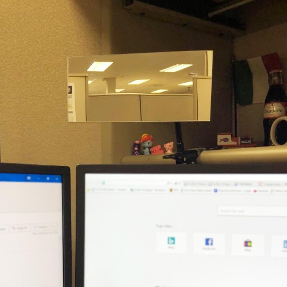 Ampper Clip On Security Mirror, Convex Cubicle Mirror for Personal Safety and Security Desk Rear View Monitors or Anywhere (6.69" x 2.95", Rectangle)