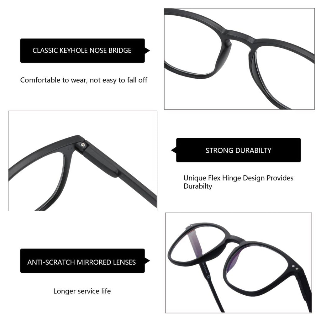 BLUEMOKY Reading Glasses for Women Men, Blue Light Blocking Glasses 2 Pack, Computer Readers, Spring Hinge(1.00x)