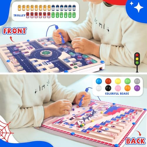 2 in 1 Magnetic Color and Number Maze,Montessori Toys for Toddler Boys,Wooden Magnet Balls Puzzles,Toddler Busy Board Game,Preschool Learning Activities
