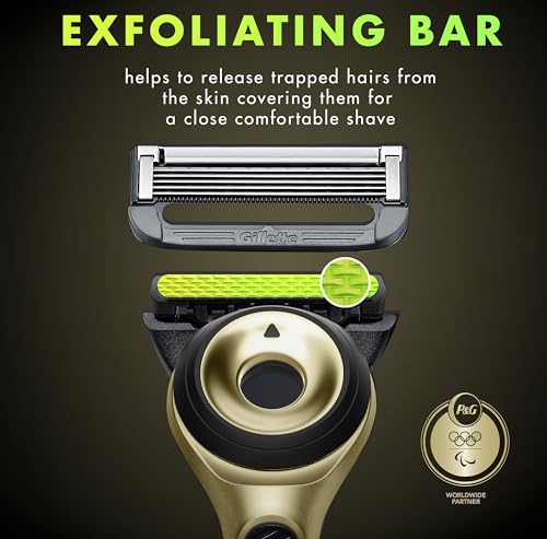 GilletteLabs with Exfoliating Bar Razor for Men, Champion Gold Edition - 1 Handle, 1 Razor Blade Refill, Includes Premium Magnetic Stand
