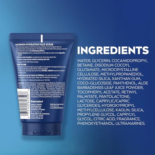 NIVEA MEN Maximum Hydration Face Scrub with Provitamin B5 and Aloe Vera, Exfoliating Face Wash Deeply Cleanses to Unclog Pores, 4.4 Oz Tube, Pack of 3